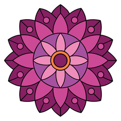 Vector art of an enchanting symmetrical flower design with a rich blend of purple and pink shades, exuding a sense of elegance