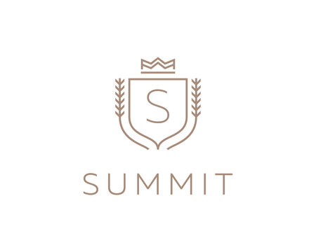 Premium monogram letter S initials ornate signature logotype. Elegant crest logo icon  design. Luxury shield crown sign.