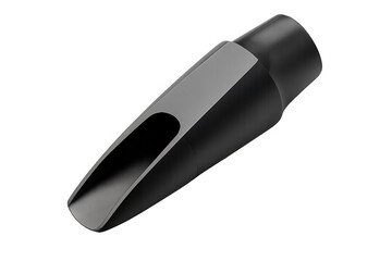 Black saxophone mouthpiece for woodwind instruments, essential for producing music. Transparent background
