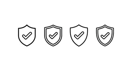 Four shield icons with checkmarks representing security safety and approval status vector © Runa