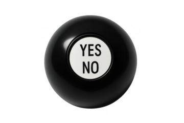 Decision-making ball showing yes and no options, symbolizing choice, future, and uncertainty on transparent background