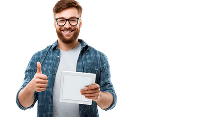 man holding a tablet