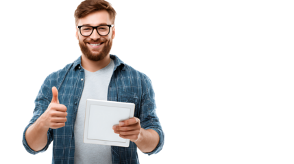 man holding a tablet