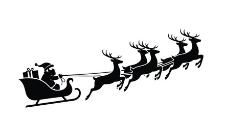 Santa Claus Riding in Sleigh Pulled by Reindeer, Christmas Iconography and Winter Holiday Celebration