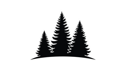 Minimalist evergreen pine trees graphic concept, ideal for nature-themed logos, outdoor adventure branding, or environmental conservation designs, showcasing a striking forest silhouette