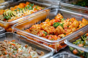 Fototapeta premium Variety of colorful dishes in food containers