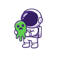 Astronaut Holding Green Alien Slime Creature with Cartoonish Expressions.