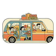 Family Road Trip Adventures Vector Illustration