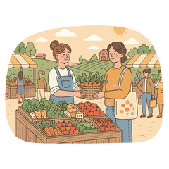 Farmers Market Fresh Produce Vector Illustration