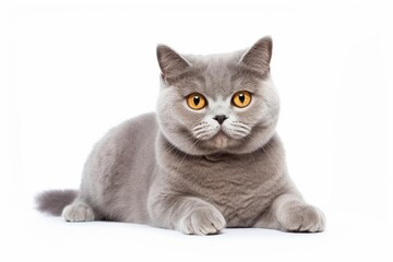 Obraz premium Adorable british shorthair cat relaxing on a seamless white backdrop