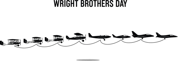Wright brothers day illustration, showcasing the evolution of aircraft from the wright flyer to modern jets