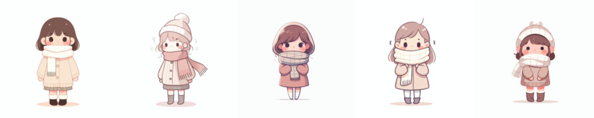 vector of a little girl standing in the cold