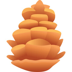 Stylized Orange Pine Cone with Overlapping Petal-like Scales Isolated on Transparent Background