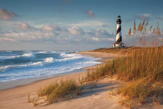 Hatteras Lighthouse: Iconic Beacon Overlooking the Atlantic from North Carolina's Scenic Beaches