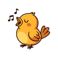 Cheerful Cartoon Bird Singing with Musical Notes in Delightful Melody.