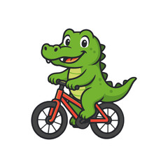 Cheerful Green Alligator Riding a Red Bicycle with a Happy Smile.
