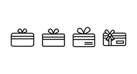 Set of four gift card icons simple line drawings expressing presents and rewards vector