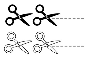 Vector scissors icon. Scissors icon with a cutting line. Cut out dotted coupon scissors symbol. Cutting concept. Element for your design.