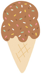 chocolate ice cream cone with colorful sprinkles
