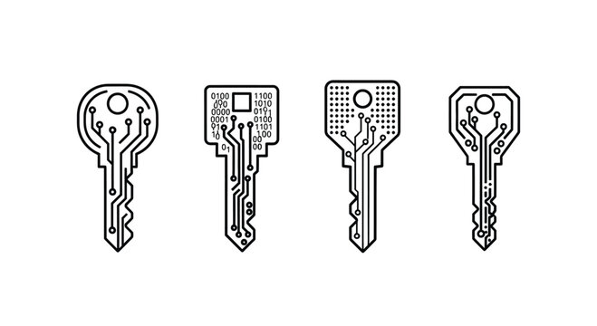 Four digital keys representing cybersecurity and secure data access technology vector