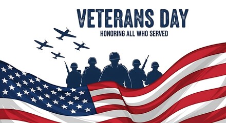 Veterans day honoring all who served with american flag and military aircraft, a patriotic tribute to veterans isolated on white background