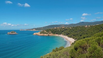 Obraz premium Seaside panorama with ocean and shoreline in a Mediterranean region
