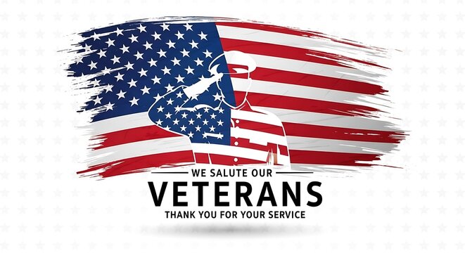 We salute our veterans with american flag brush stroke effect, a tribute to their service and sacrifice isolated on white background