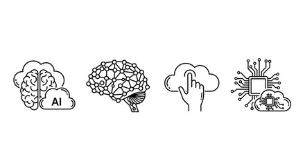 Set of futuristic icons representing ai cloud computing and advanced technology concepts vector