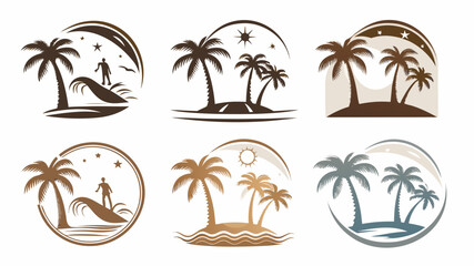 Fototapeta premium Escape to Paradise with These Tropical Island Palm Tree Designs for Vacation Vibes and Summer Fun, Perfect for Travel Logos and Beach Resort Branding