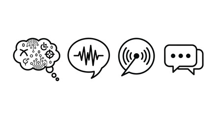 Conceptual icons representing communication ideas thoughts audio signal transmission and dialogue bubbles vector