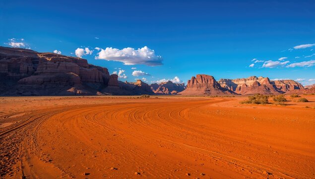 The crimson sands and towering Jabal Al Qattar peak in the vast desert landscape.