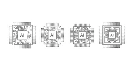 Four ai microchip processors arranged horizontally representing artificial intelligence technology vector