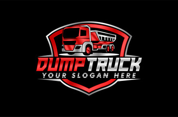 Dump truck logo emblem design vector illustration template business construction company	