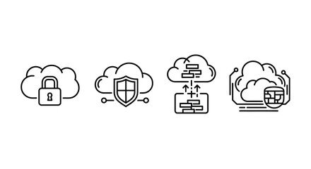 Secure cloud computing icons with lock shield server and firewall symbols vector