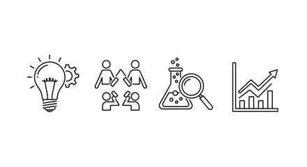 Collection of hand drawn icons representing innovation teamwork science and business growth concepts vector