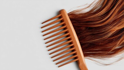 Obraz premium Wooden hairbrush and reddish-brown hair