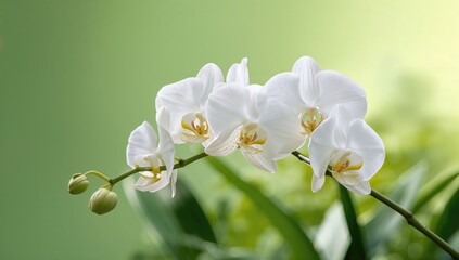 Cluster White Orchids Against Lush