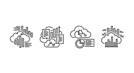 Cloud computing data analytics icons representing information and digital business processes vector