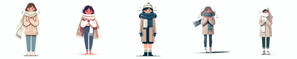 vector of a woman standing in the cold