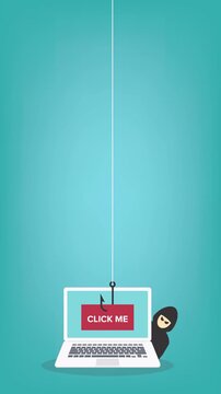 Hacker using click me bait to steal confidential data, personal information and credit card detail. Hacking concept