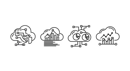 Conceptual cloud computing data icons representing digital transformation and technological advancement vector
