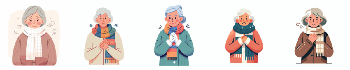 vector of half body a grandmother standing in the cold