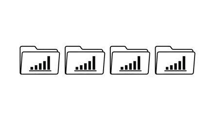 Four hand drawn folder icons with bar graph symbols representing data organization and analysis vector