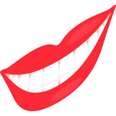 Stylized red lips smiling wide revealing bright white teeth and gums against a white background vector graphic