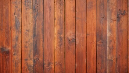 Naklejka premium Aged wooden boards in warm orange and deep red tones arranged side by side. Textured reclaimed wooden planks with visible grain forming a rustic wall or floor surface. Neutral-toned vintage wooden