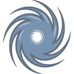 Stylized Swirling Hurricane Symbol With A White Vortex Center And Blue Gray Outer Swirls On A Transparent Background