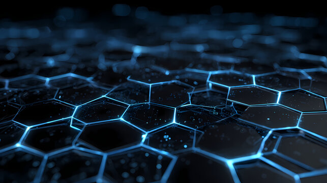 Abstract hexagonal background with glowing blue light, reminiscent of a futuristic digital landscape