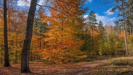 Fototapeta premium Woods with colorful fall foliage