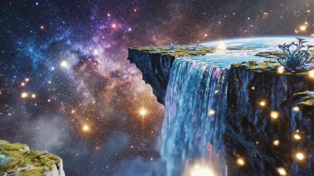 flat earth edge waterfalls flowing into cosmic space