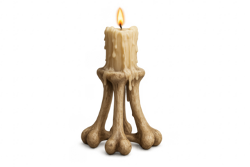 Dripping wax candle on spooky bone candlestick